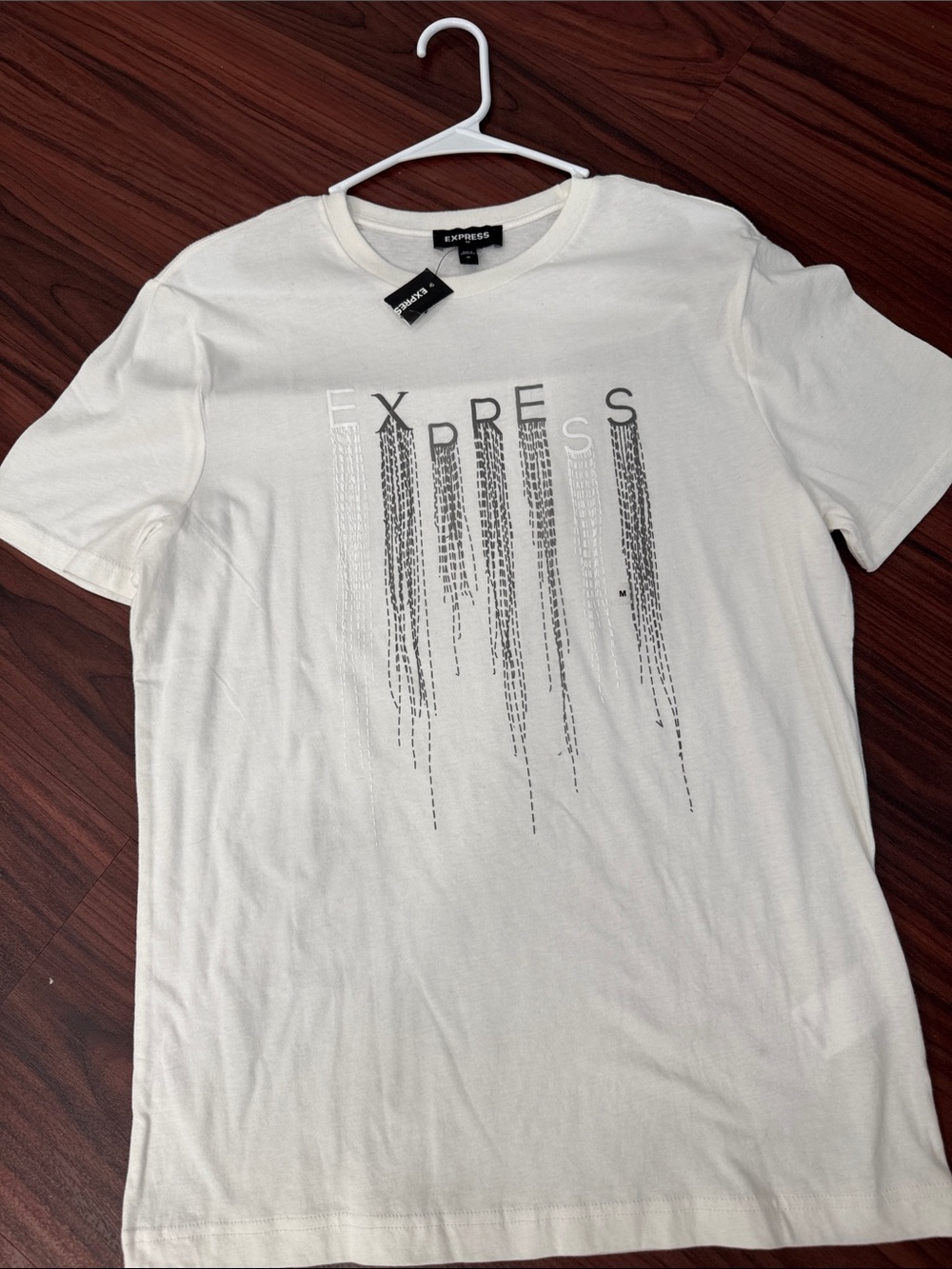 Express White Short Sleeve Tee with Vertical Black Graphic